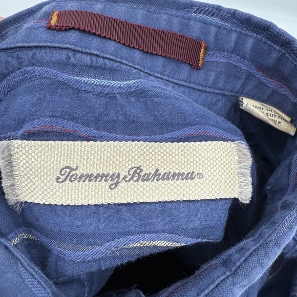 Tommy Bahama Shirt Men Medium Blue Long Sleeve Button Up Silk Blend Embroidered - Picture 6 of 11
